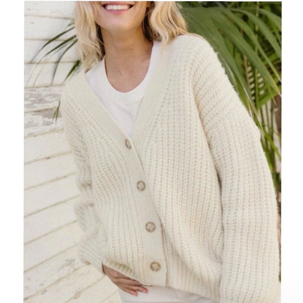 Jenni Kayne Cream Chunky Knit Button-Front Cardigan